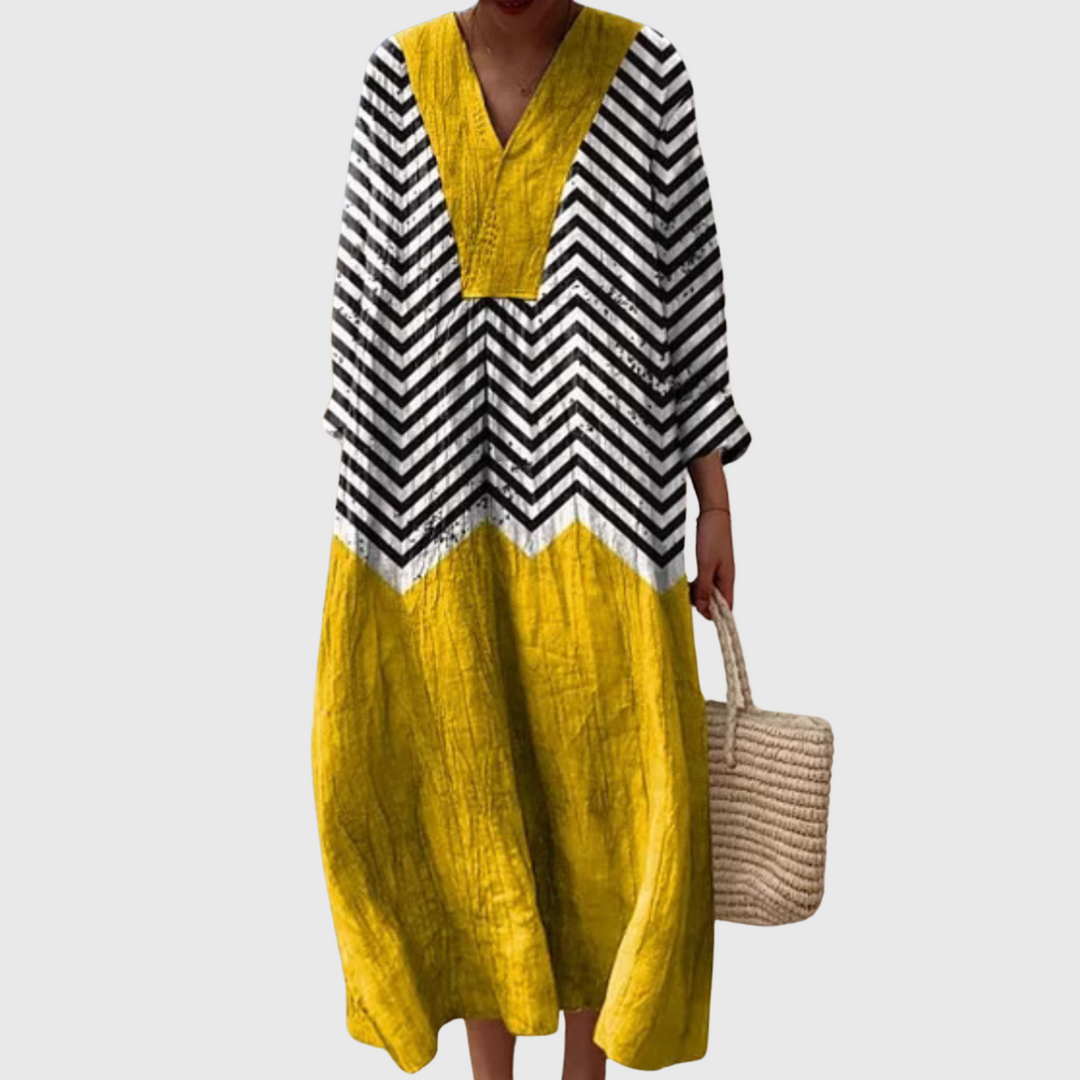 Nola - Chevron Contrast Relaxed Midi Dress